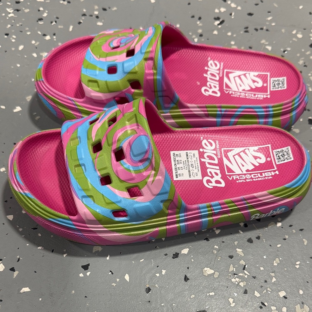 Vans Barbie Vibrant Slide Sandals - Pink, Green, Blue - Picture 3 of 7